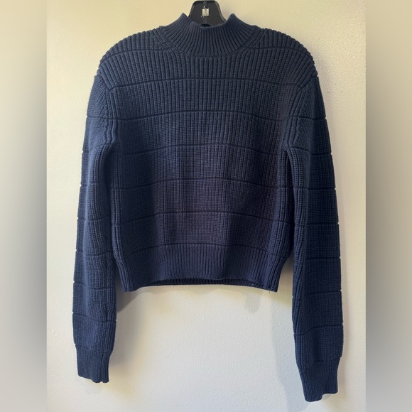 Marc Jacobs Marino Wool Dark Blue Ribbed Half Zipper Turtleneck Sweater - Picture 3 of 9